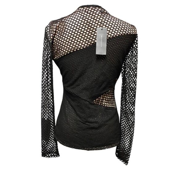 BCBGMAXAZRIA Black Mindy Mesh-Paneled Top Sz M - Picture 5 of 9